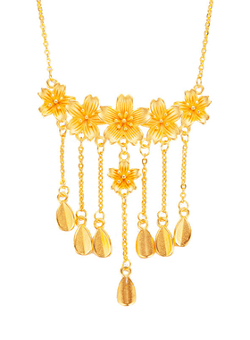 新中式古法沙金孔雀花流苏锁骨链