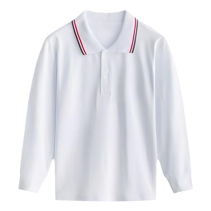 中小学生校服polo衫长袖加绒运动男女白色内搭翻领打底衫纯棉班服