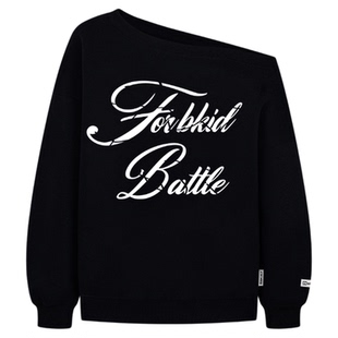 SREK 美式复古字母印花斜肩卫衣女甜酷街头设计感宽松长袖上衣