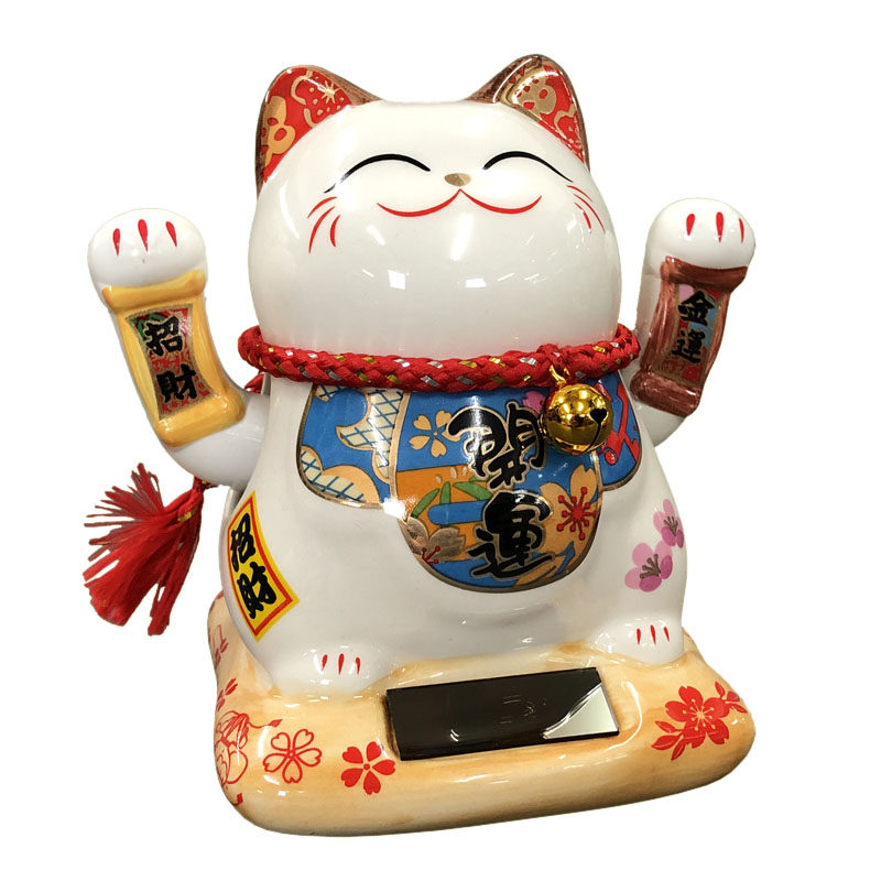 金石工坊太阳能招财猫双摇手摆件