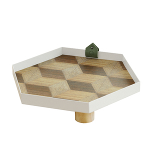 北欧木纹皮垫托盘 六边形镜前盘 ins风玄关钥匙盘 桌面铁艺收纳盘