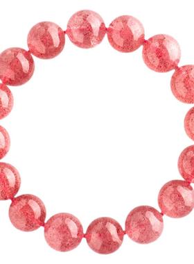 稀有收藏俄罗斯天然草莓晶手链粉红单圈女款饰品礼物