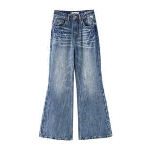 REMOULD 秋季新款美式高街蓝色高质感闪电猫须微喇显瘦牛仔长裤女