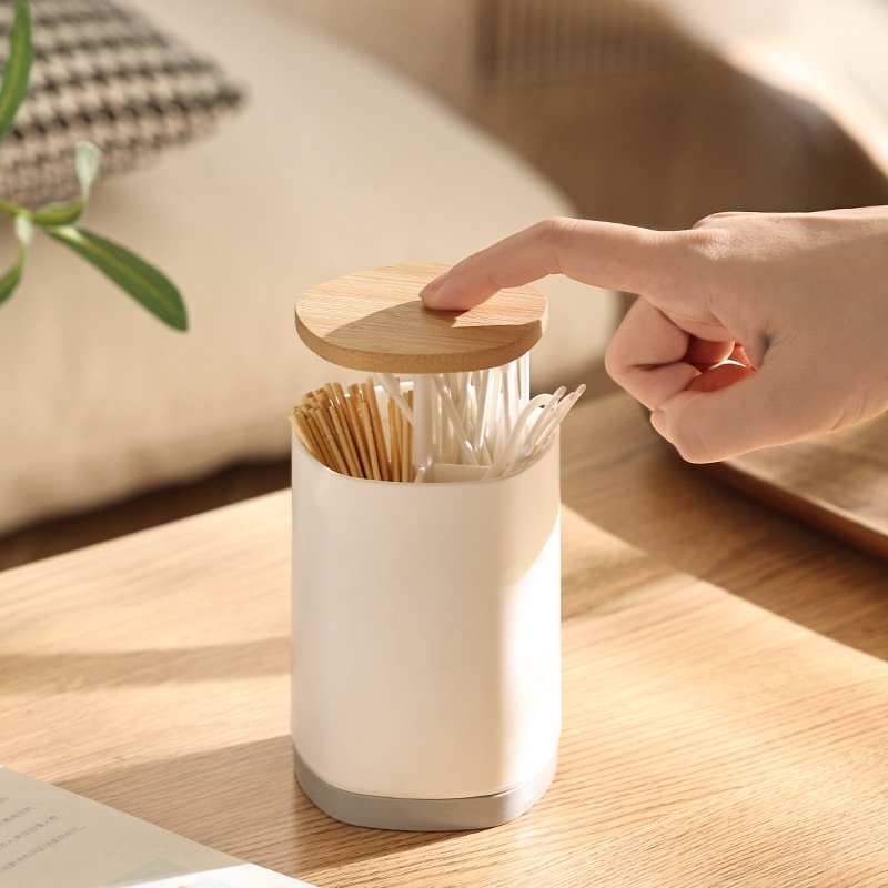 日式牙签筒木盖餐厅牙签动弹按压家用个性自创意收纳盒出式牙签筒
