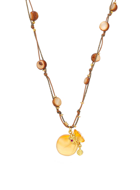 珞石天然玉髓虎眼金色圆珠项链女