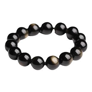 新品天然黑曜石手链男女猫眼彩虹金银眼金曜石转运手串单圈收藏级