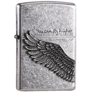 【新年礼物】zippo打火机飞的更高天使之翼古银黑冰贴章男士收藏