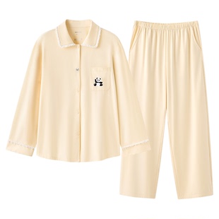 松山棉店松团儿长袖开衫情侣家居服套装棉莫抗静电睡衣男士女士秋