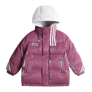 男童冬季红色假两件亮面免洗羽绒服2026新款儿童冬装加厚防风外套