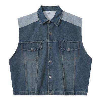 Hualun拼接牛仔马甲套装