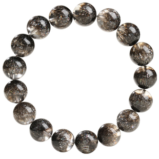 天然黑加仑聚宝盆水晶手链男女款黑超七圆珠手串云母片散珠子礼物