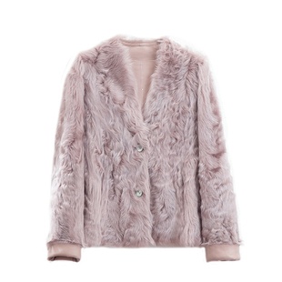 小湖羊皮毛一体女款冬季新款粉色双面穿时尚气质小个短款皮草外套