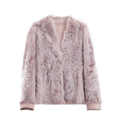 皮毛一体女短款简约风V领中长款