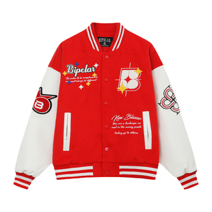 BIPOLAR三色星星棒球服国潮学院风秋冬款上衣外套男休闲百搭情侣