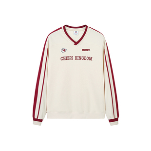 梓渝同款NFL美橄超级碗KC酋长队美式复古运动秋冬女款套头V领卫衣