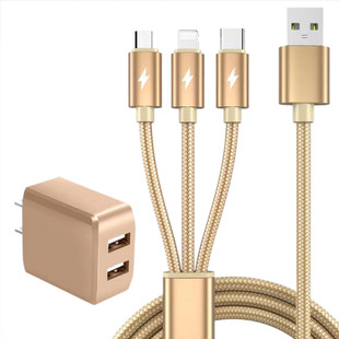 巴喜路三合一快充充电器套装数据线手机闪充5V2A多功能一拖三适用于苹果华为oppo安卓小米vivo手机双口充电头