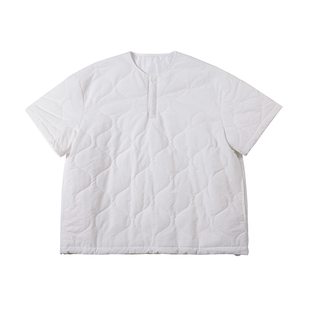 NOEARS冬季复古白色少年感短袖叠穿棉衣日系设计感无领棉服外套
