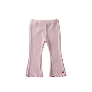 女童独特超好看裤子花边喇叭裤紫色木耳边百搭洋气休闲裤儿童长裤