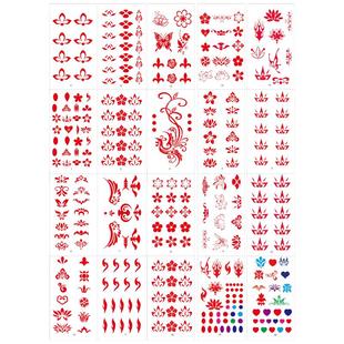 元旦古风妆容眉心花钿贴纸纹身贴女童汉服古装额头饰品贴创意妆写真拍照彩绘脸贴可爱六一儿童节表演装饰贴纸