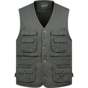 中老年春秋多口袋纯棉马甲男士全棉马甲户外钓鱼摄影记者马夹背心