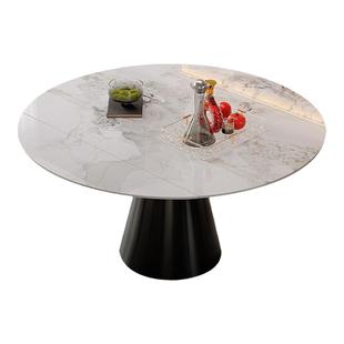DDC意式极简可伸缩变圆形岩板餐桌家用现代简约可方可圆吃饭桌
