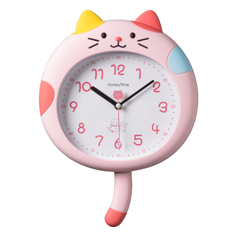 翰林卡通小猫儿童免打孔静音挂钟