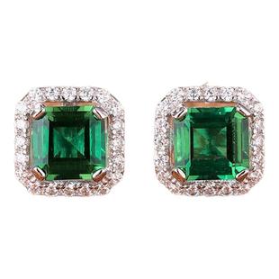 [SOOMI 青禾]925银0.5克拉方形培育祖母绿宝石耳钉简约大方耳饰女