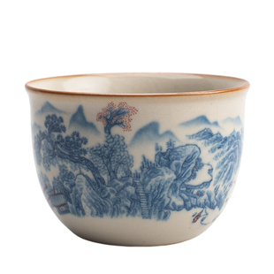 陶迷青花汝窑茶杯家用主人杯开片可养陶瓷品茗杯中式水墨风茶具