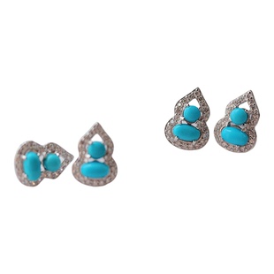 天然原矿美国绿松石耳钉s925银睡美人儿蓝松耳钉美松葫芦耳钉