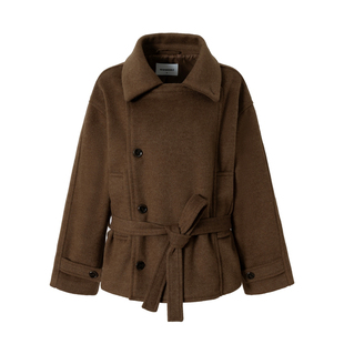 RPB BRAND羊毛极简风翻领毛呢外套女短款宽松气质高级感老钱大衣