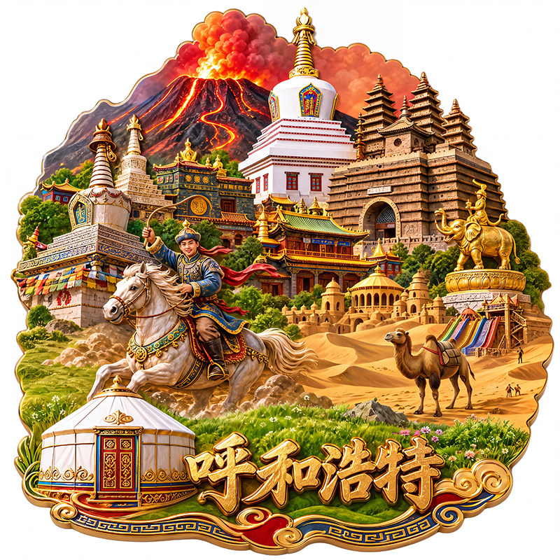 【呼和浩特金属冰箱贴】席力图召大召寺蒙古包装饰立体纪念品冰箱