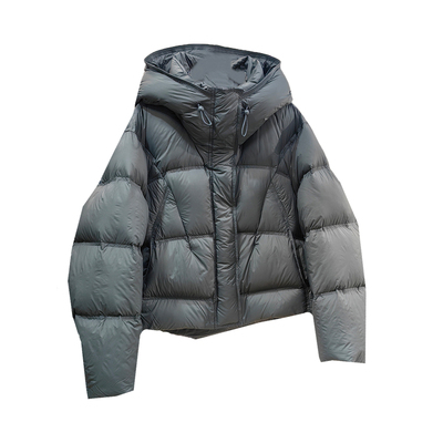 2025冬灰色云朵泡芙90白鸭绒短款