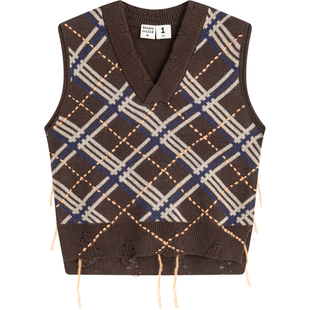 Studio1till8|设计感优雅通勤叠穿针织背心菱形格纹毛衣马甲女秋