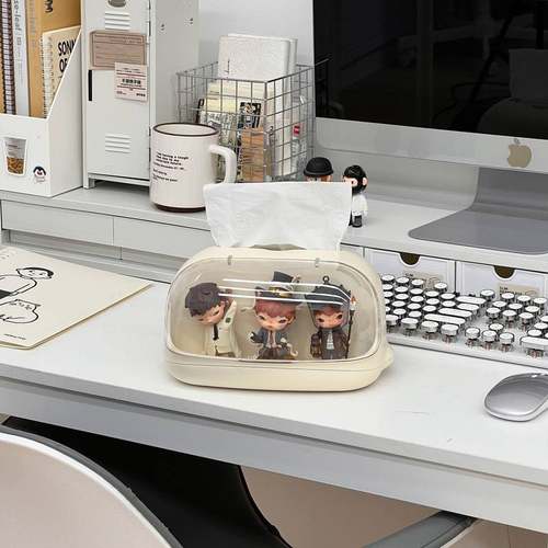 手办收纳展示盒工位纸巾盒桌面抽纸盒盲盒展示架公仔玩偶陈列架