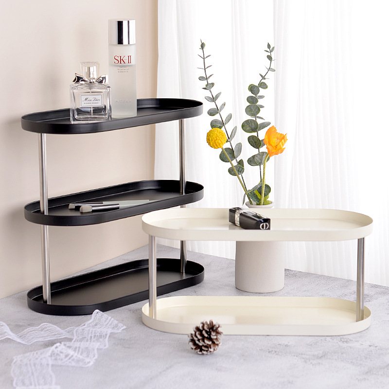 北欧轻奢金属收纳架子台架杯子洗漱桌面置物架梳妆台整理护肤品架