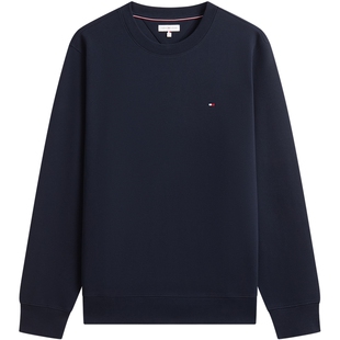 Tommy26秋冬新款男装重磅斜纹肌理休闲字母织带合身圆领套头卫衣