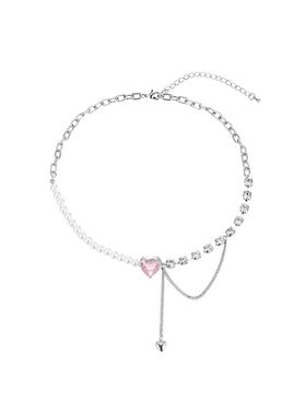 爱心拼接珍珠甜酷锁骨链项链女