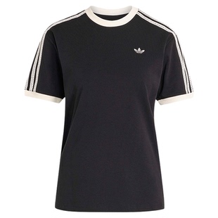adidas阿迪达斯三叶草2026夏女复古三条纹休闲运动短袖T恤 KY8127