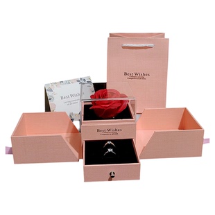 新年告白高档双开玫瑰花首饰盒项链对戒指饰品高级感空包装仪式感