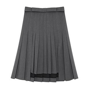 【SHUSHUTONG】蕾虎设计感立体蝴蝶结高腰法式百褶开衩A字半裙女