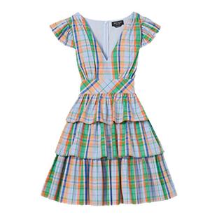 【3期免息】【新年礼物】kate spadeks 马德拉斯格纹蛋糕连衣裙