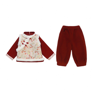 拜年服女童新中式国风套装冬装宝宝新年红色汉服儿童过年喜庆衣服