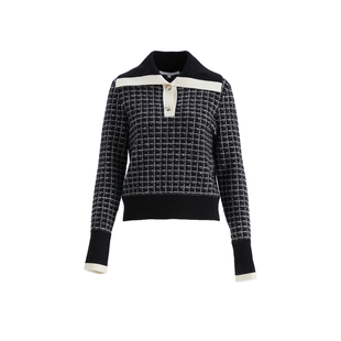 OBEG欧碧倩复古撞色格纹针织衫女设计感内搭冬季打底上衣10484138