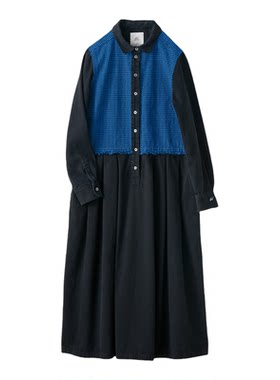 纯棉千鸟格拼接连衣裙bonpon联名