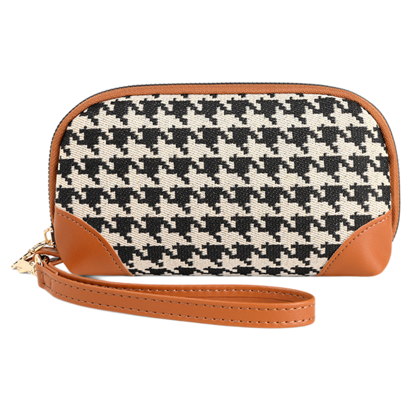 新款千鸟格零钱包手腕式防水可放手机大容量帆布手拿包气质钱包女