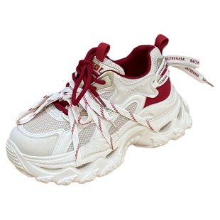 6cm增高真皮老爹鞋女2026春季新款网面透气厚底女鞋运动休闲网鞋