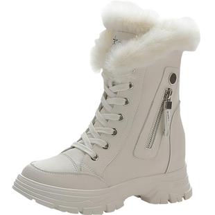 真皮内增高马丁靴女加绒加厚冬季2025年休闲时尚防滑显瘦雪地棉靴