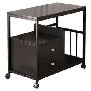 沙发边柜小茶几茶水柜可移动茶桌简易置物茶台茶车黑色侧边柜桌子