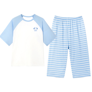 红豆儿童睡衣男孩纯棉透气家居服套装夏季薄款短袖男童女童空调服