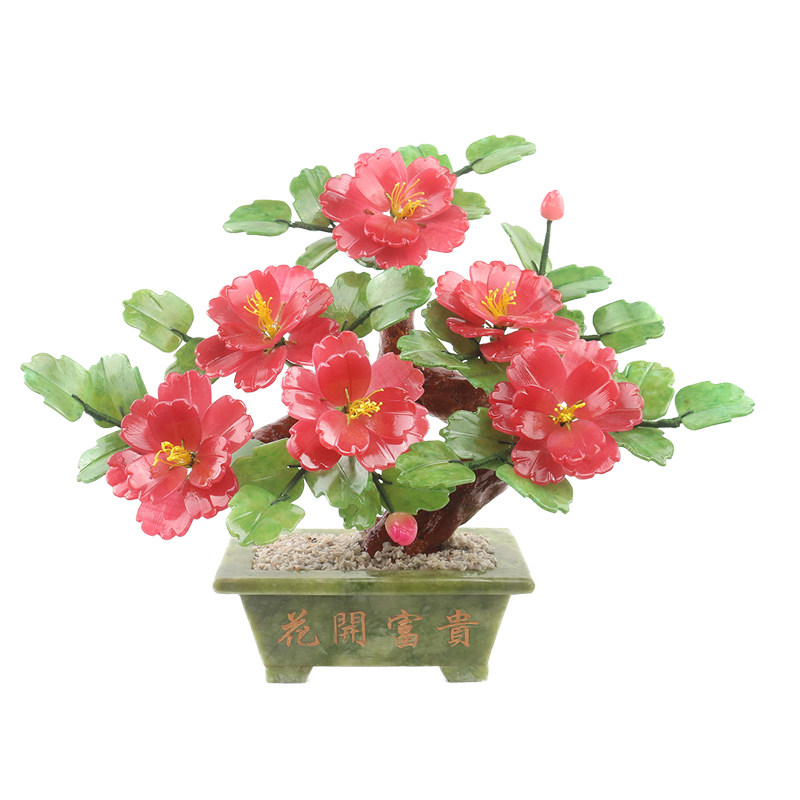 玉石牡丹花新中式风盆景工艺品